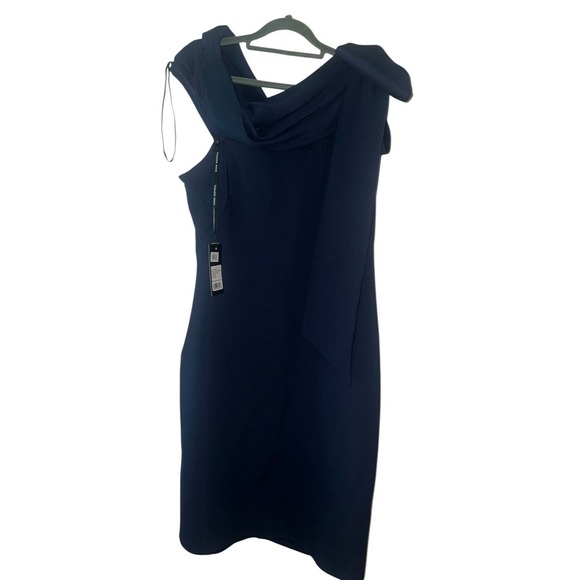 Tadashi Shoji - One Shoulder Draped Neoprene Bow Avant Garde Sleeveless Designer - Picture 4 of 6